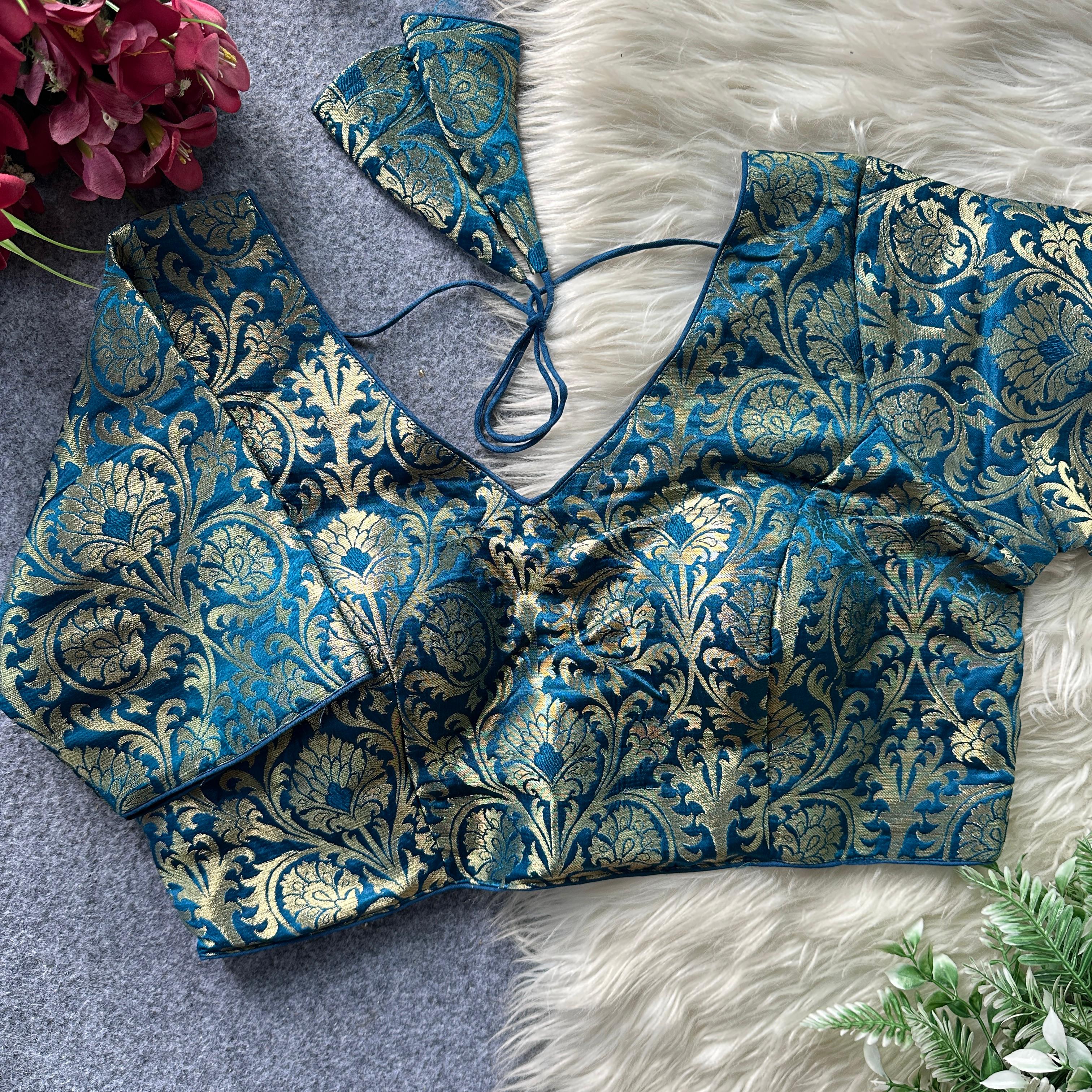 BIG SIZE -Sabyasachi inspired Jacquard Silk-Peacock Blue